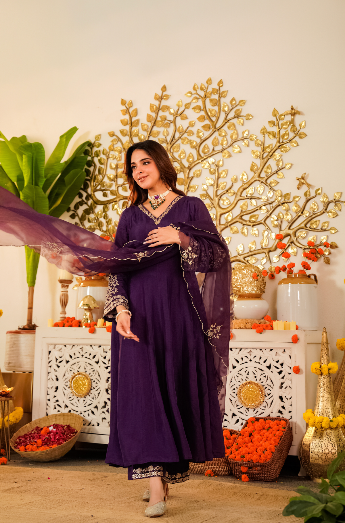 Women’s Designer Embroidered Anarkali Kurta Pant & Dupatta Set | Festive Ethnic Wear