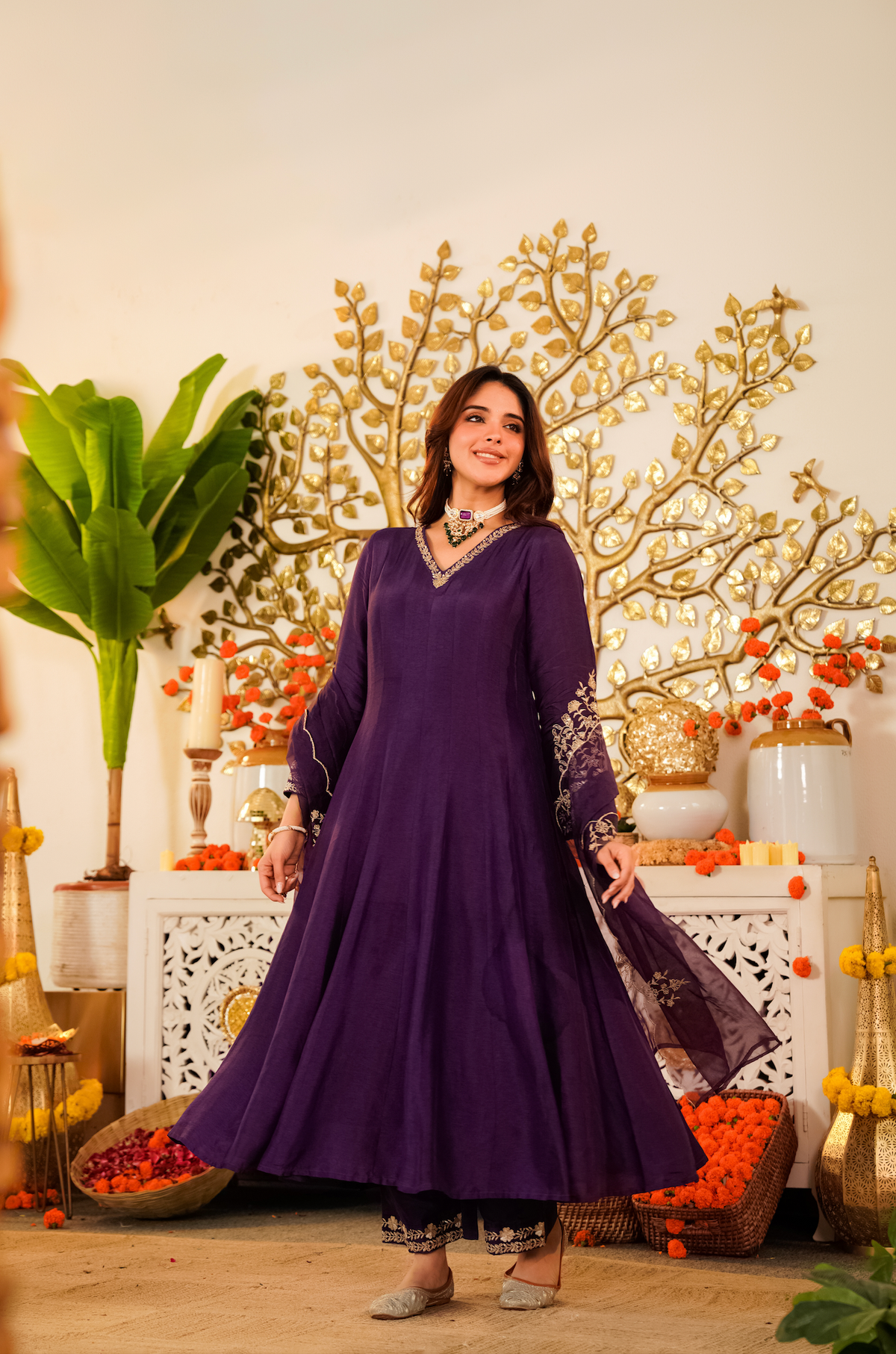 Women’s Designer Embroidered Anarkali Kurta Pant & Dupatta Set | Festive Ethnic Wear