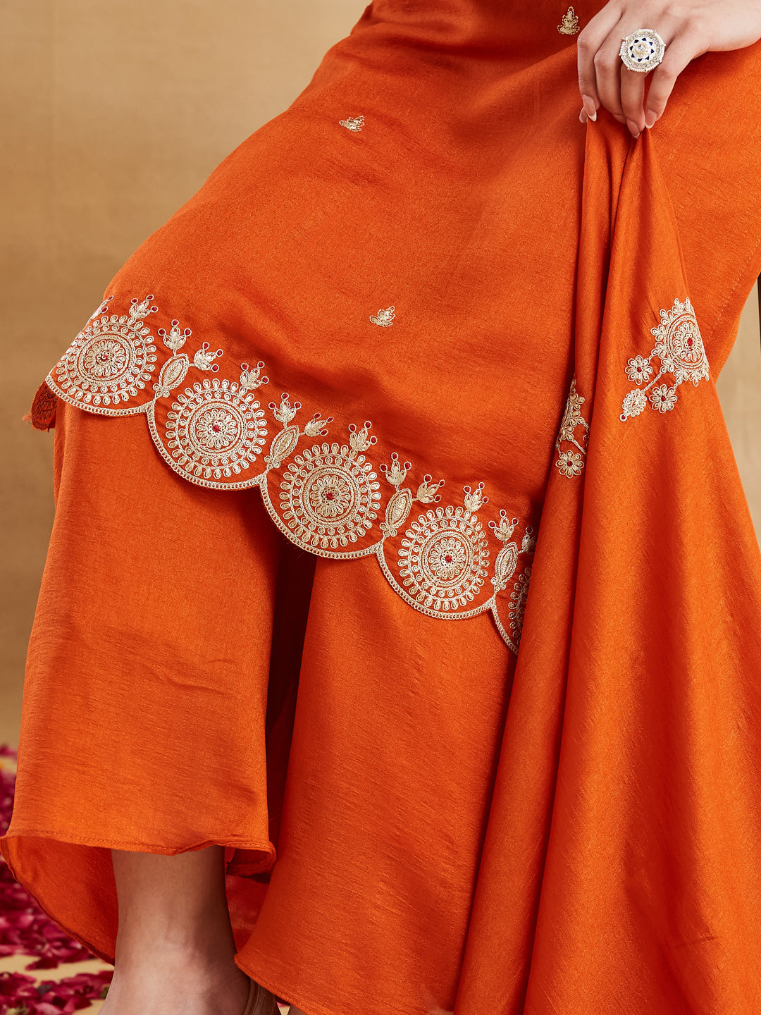 Elegant Orange Embroidered Kurta Pant Dupatta Set for Women