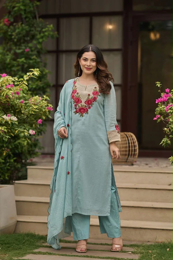 Premium Floral Embroidered 3 Piece Salwar Suit Set for Women