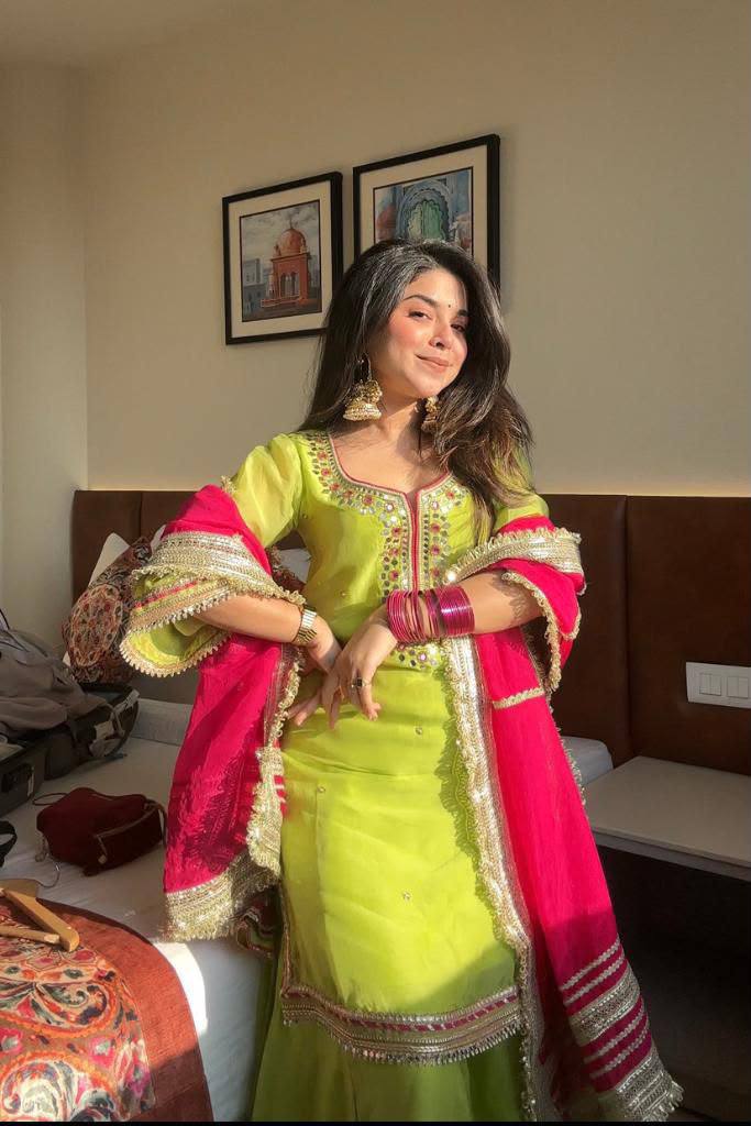 Designer Embroidered Pakistani Suit Set with Sharara & Dupatta