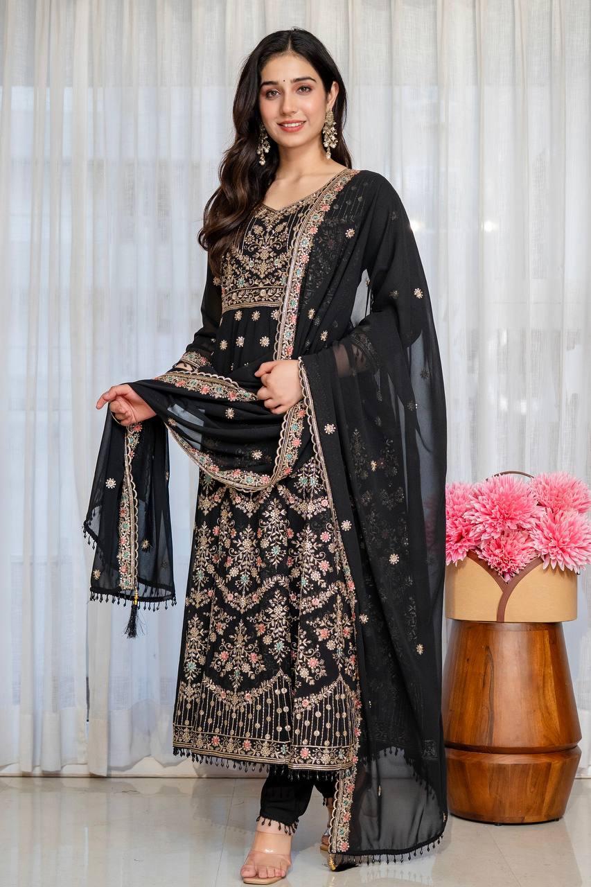 Premium Designer Embroidered Anarkali Gown | Heavy Floral Sequence & Thread Work | Festive Ethnic Wear