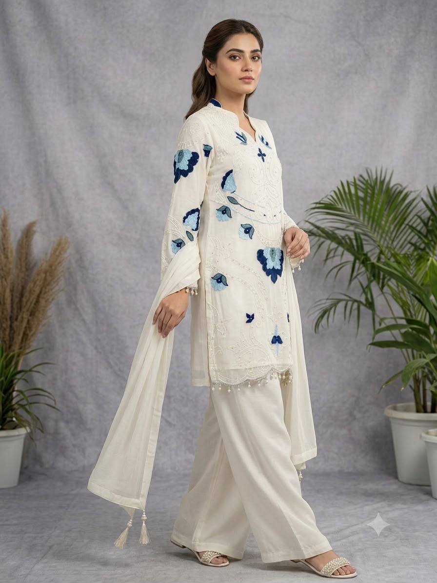 Designer Embroidered Kurta Palazzo Set with Dupatta