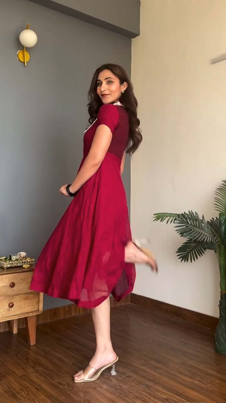 Vintage Floral Embroidered Collar Button Front Midi Dress
