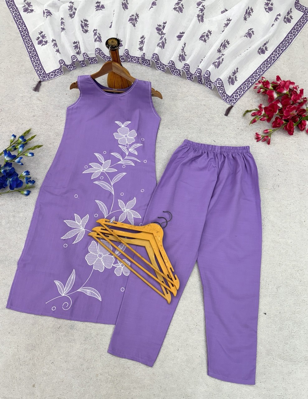 Designer Floral Embroidered Straight Kurta Pant Dupatta Set for Women | Elegant Ethnic 3 Piece Suit