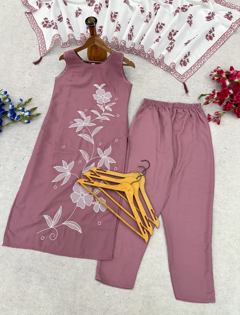 Designer Floral Embroidered Straight Kurta Pant Dupatta Set for Women | Elegant Ethnic 3 Piece Suit