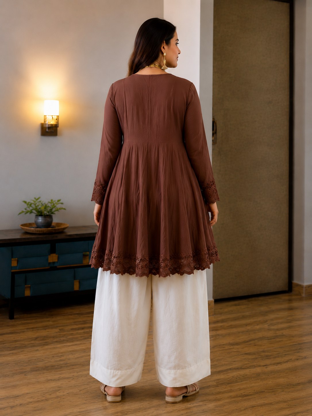 Designer Embroidered Kurta Palazzo Set for Women | V-Neck Flared Kurta Set