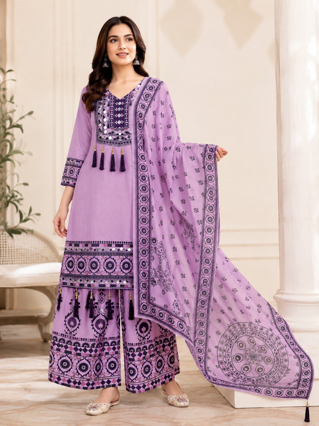 Women’s Printed Kurta Palazzo Dupatta Set | Ethnic 3 Piece Suit