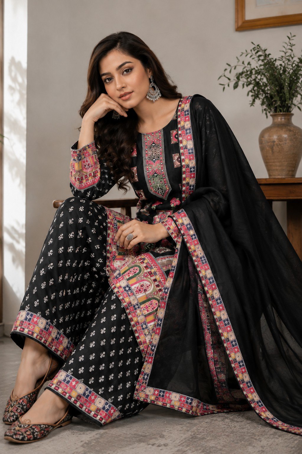 Designer Printed Pakistani Suit Set | Kurta Palazzo & Dupatta